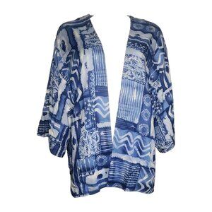 WILLI OF CALIFORNIA Blue White Open Front Short Sleeve Shirt Womens Size 18